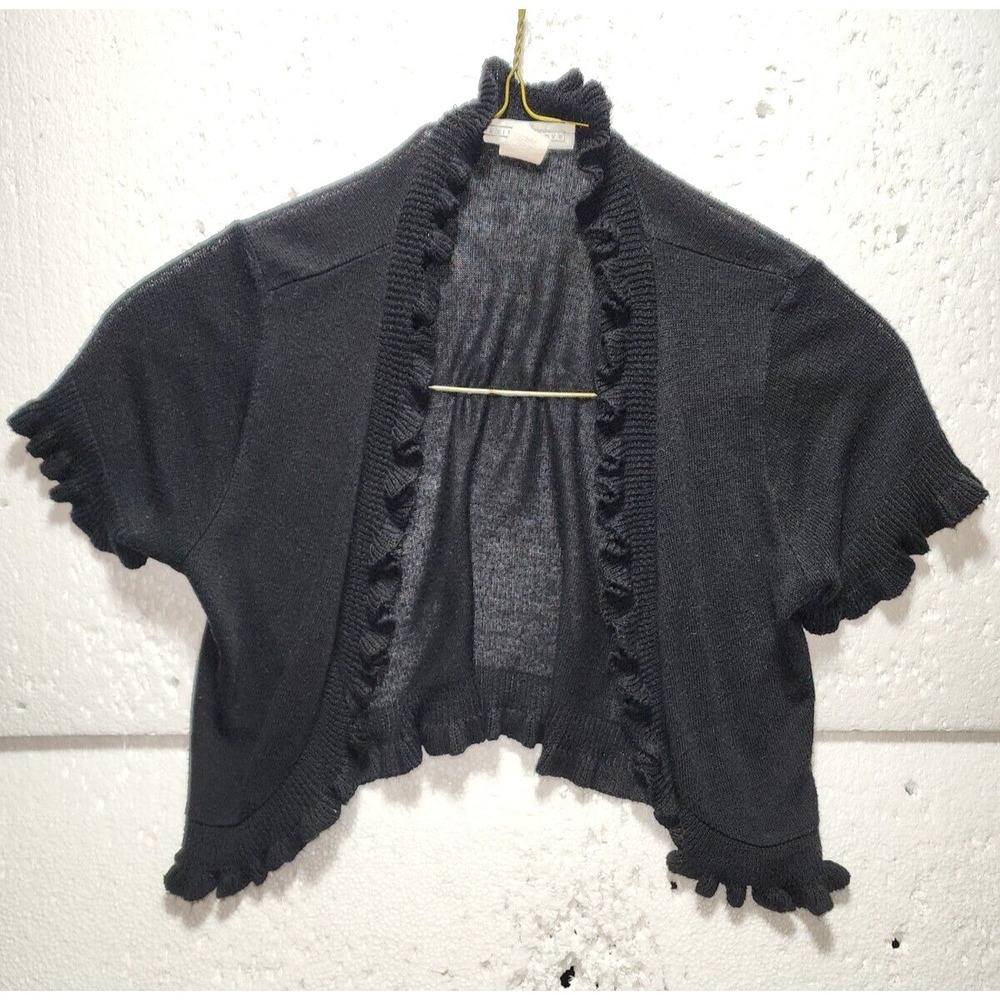 A Knitch Above Sweater Women Size PL Petite Black Ruffled Open Front Cardigan